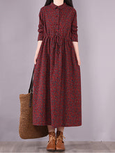 Original Lapel Frenum Floral Printed Midi Dress